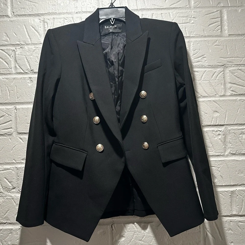 New Balmain Classic Double-Breasted Black Wool Blazer Size 36 - Picture 2 of 12